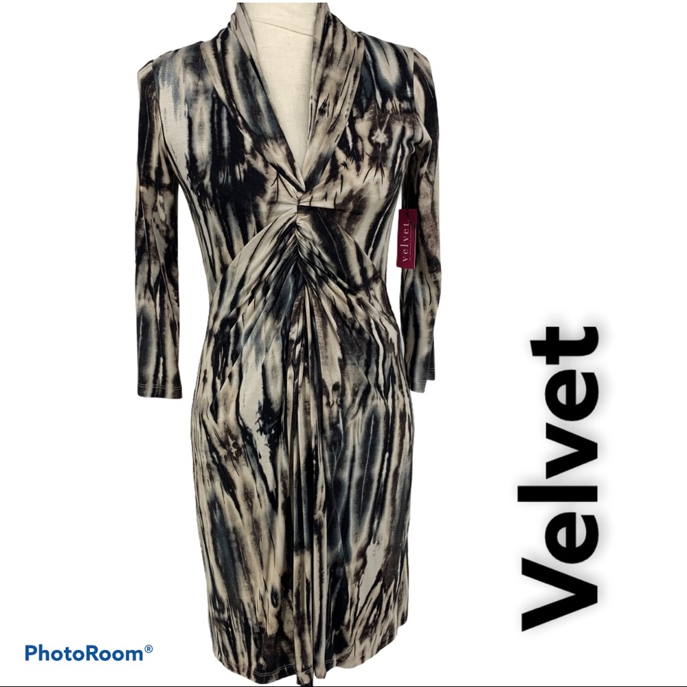 NWT Velvet tie-dyed twist front stretch bodycon dress [small]